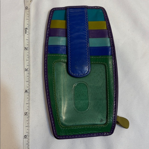 Vintage Genuine Leather Colorful Multi Color Block Funky Card Holder Wallet - Picture 4 of 10